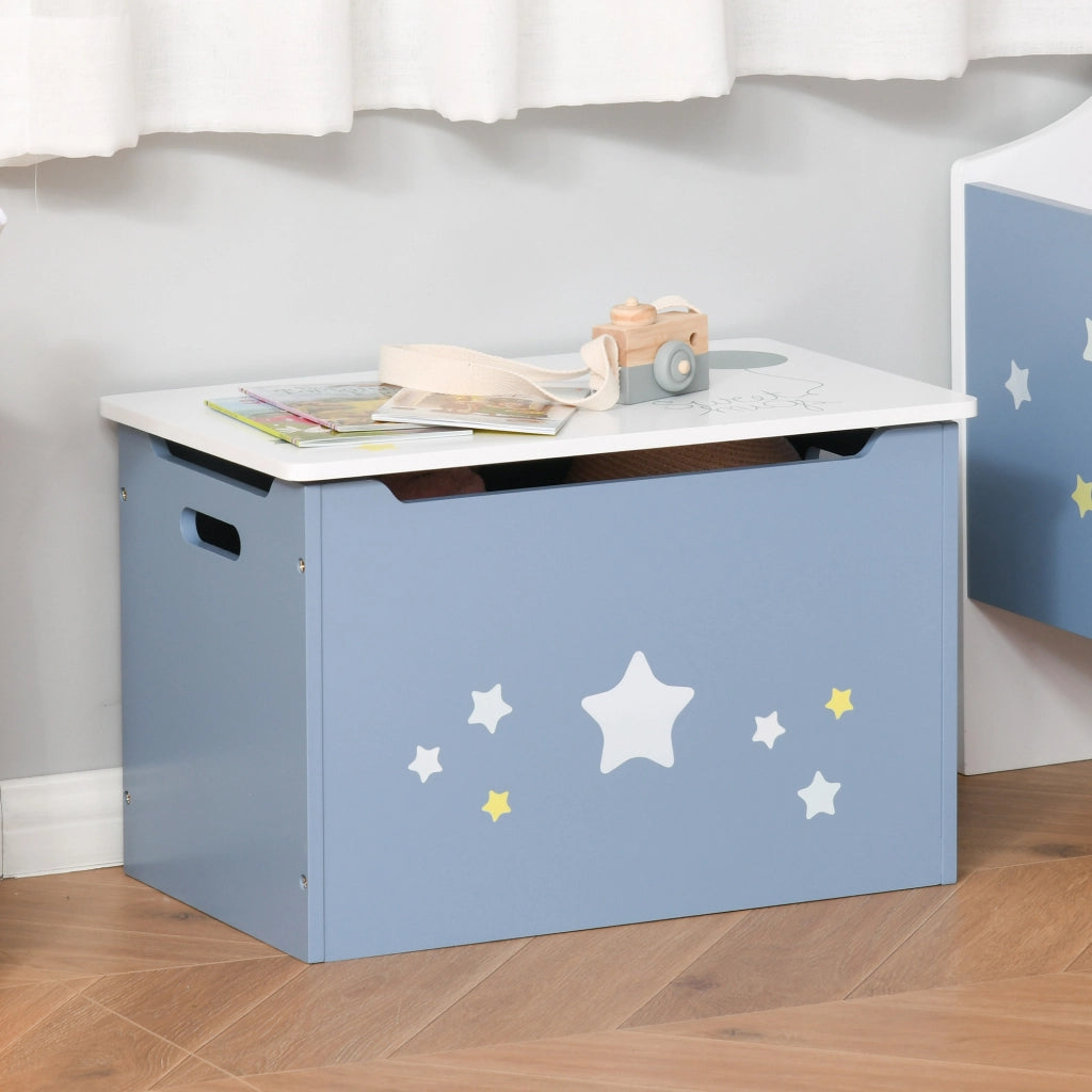Cassapanca Baule Portagiochi in Legno ¨C zephmum ¨C Blu e Bianco 55x34x35.5 cm