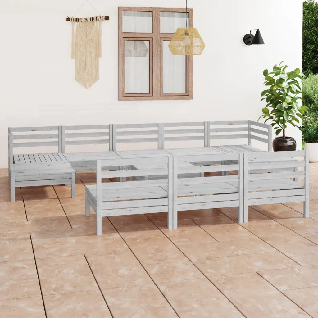 Set Divani da Giardino 11 pz Bianco in Legno Massello di Pino cod mxl 69785