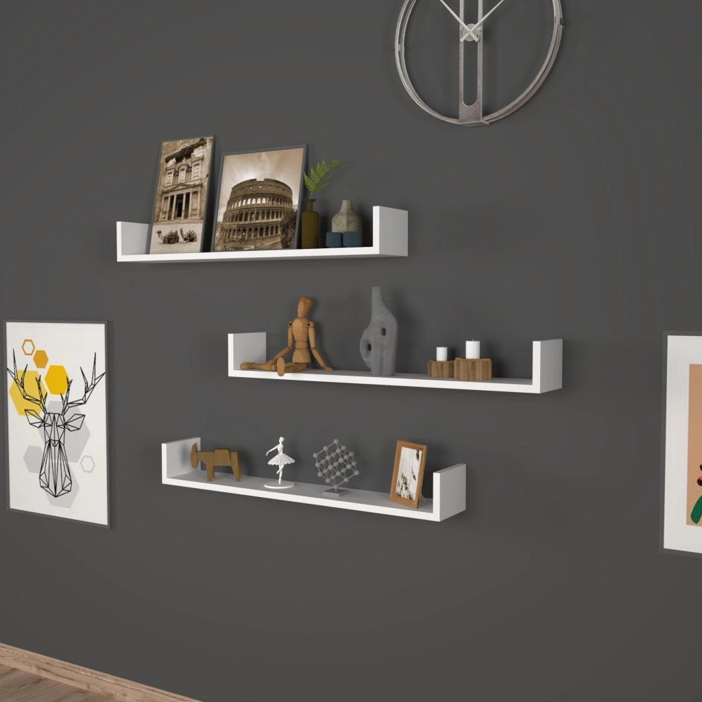 Set 'Höganäs' 3 Mensole da Muro - Consolli Pensili con Piano d'Appoggio a Forma di U - Largo 90 cm - Bianco [en.casa]