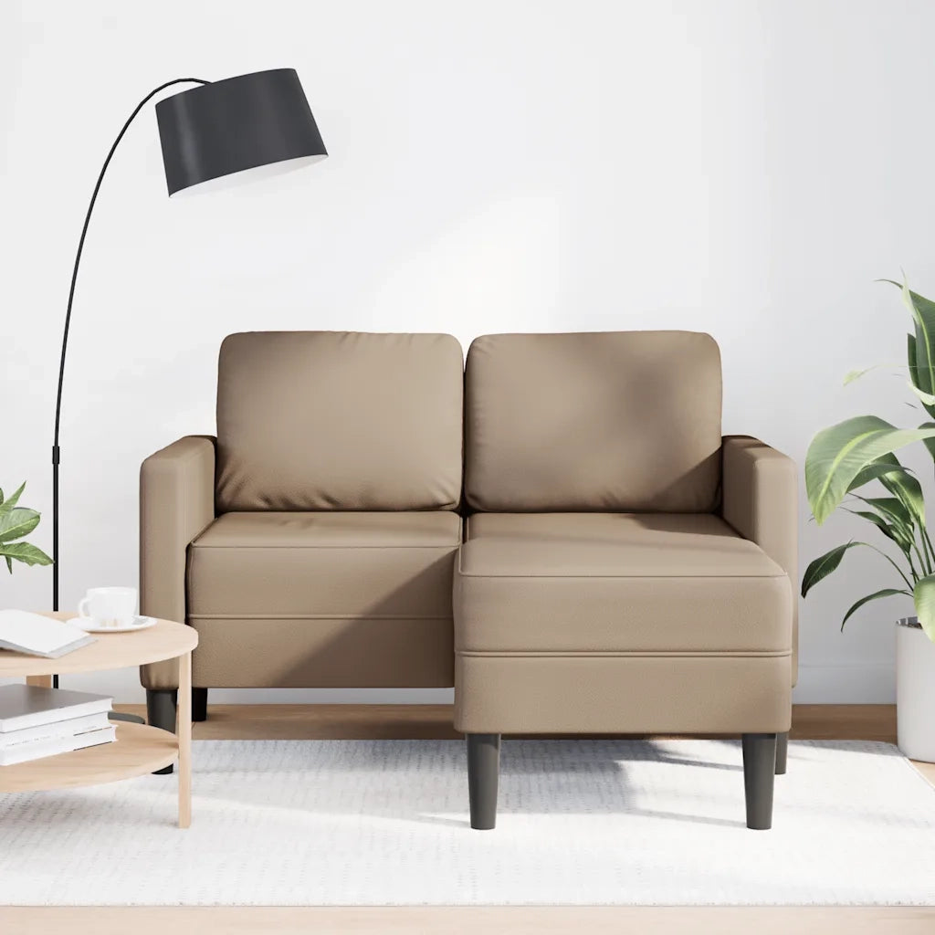 Divano 2 Posti con Chaise a L Cappuccino 125 cm in Similpelle 4107087