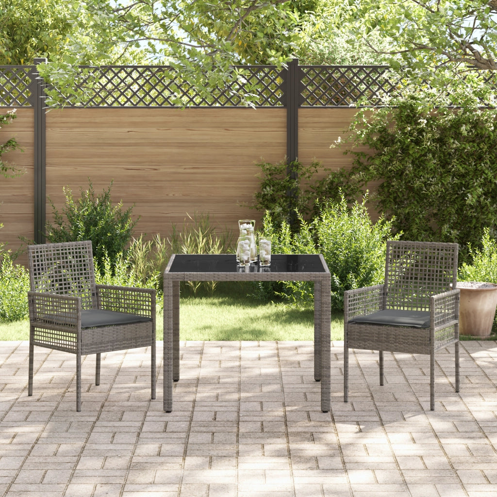 Set da Pranzo da Giardino a 3 Pezzi con Cuscini Grigio in Polyrattan