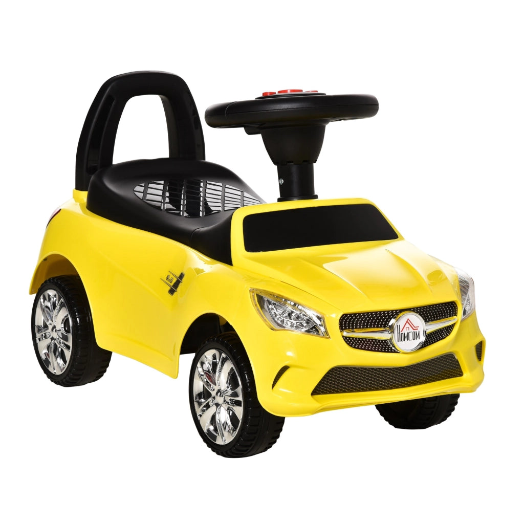 EasyComfort Macchinina per Bambini Cavalcabile con Volante, Fari e Musiche Integrate, Macchina per Bambini in PP e Metallo, 63.5x28x36 cm, Giallo