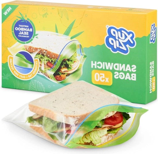Sacchetto per sandwich in bamboe - 50 pz - 19 x 17 cm - Sacchetto chiusura a zip - Per sandwiches - Materiale BPA-free