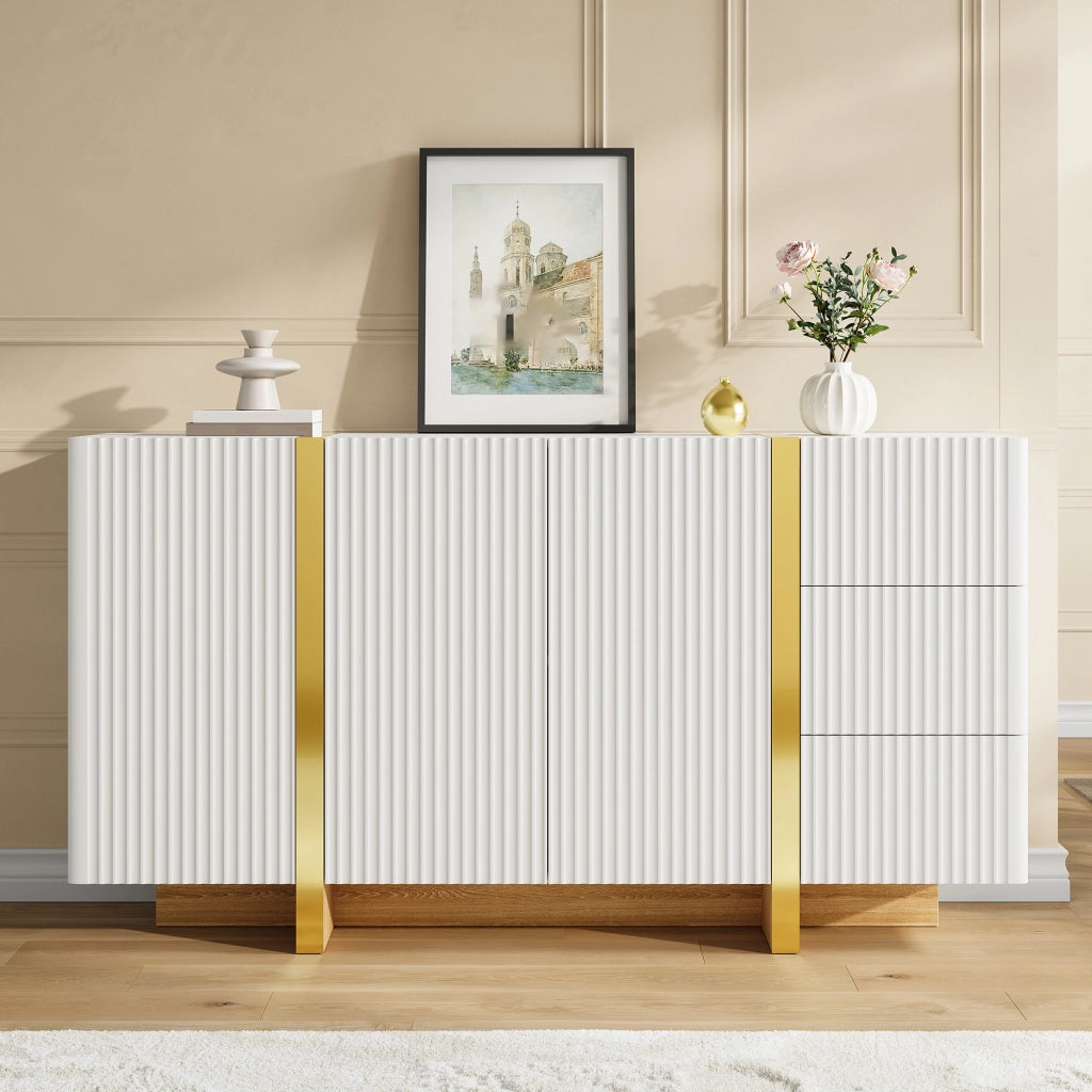 Madia con 3 ante e 3 cassetti; frontali rigati e cerniere ammortizzate; per ingresso o soggiorno; 140×36×75 cm