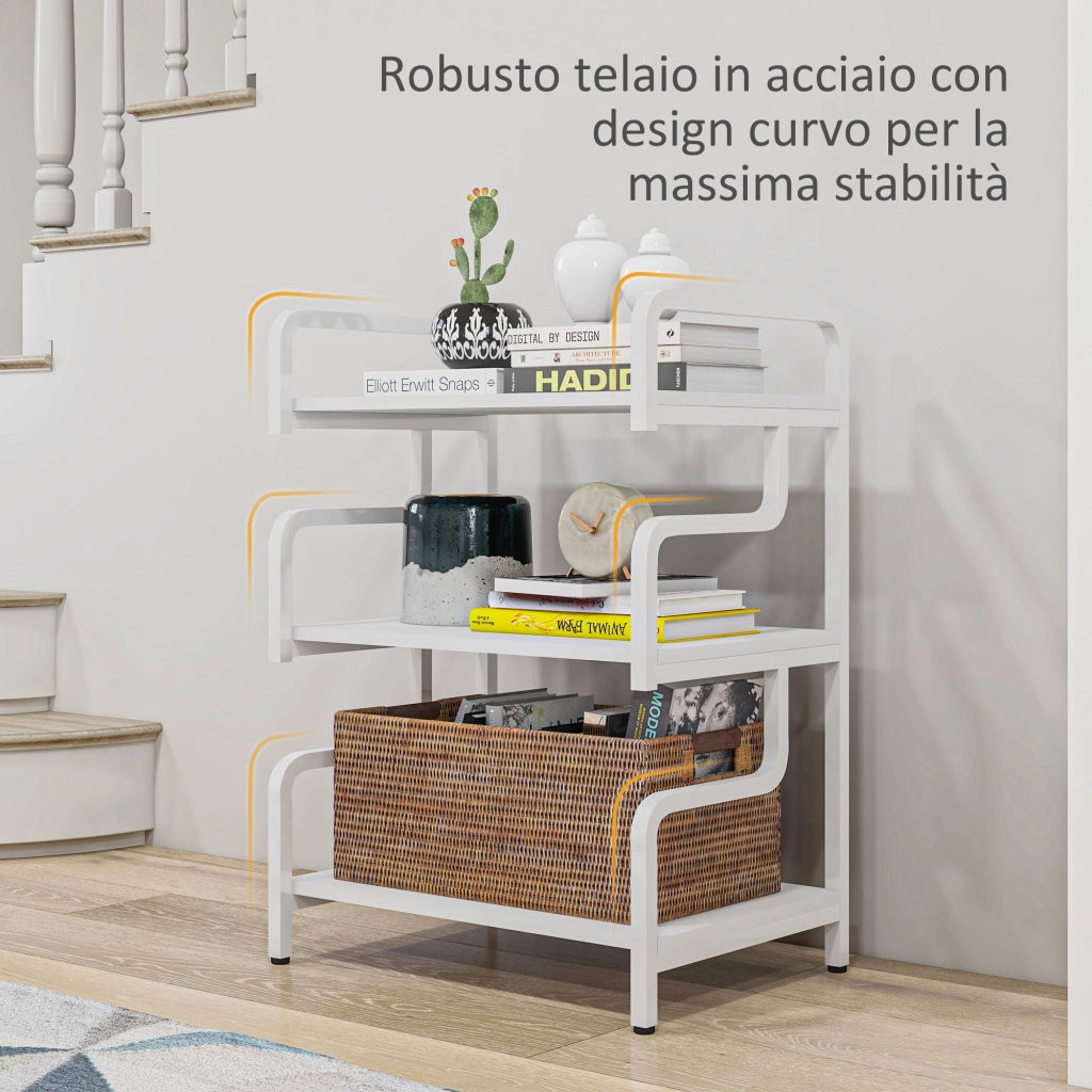 Supporto per Stampante Industriale a 3 Livelli 55x40x77 cm in Metallo e Truciolato Bianco