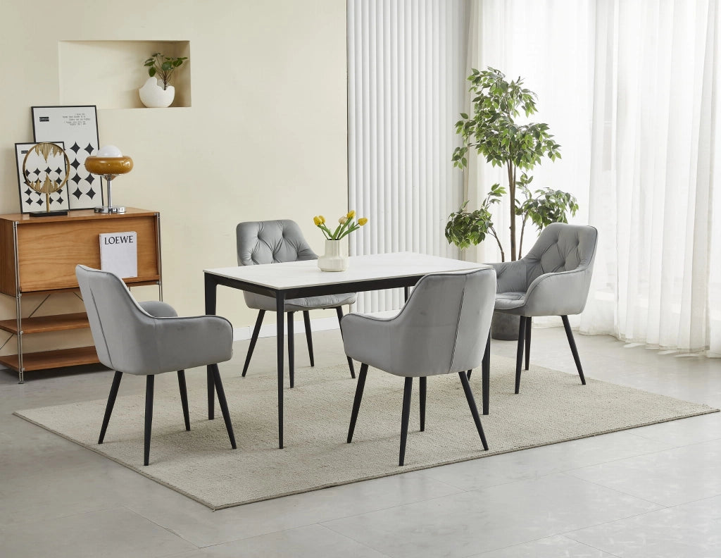 Sedie da pranzo Valora LUKK - Velluto grigio argento con gambe nere x 2