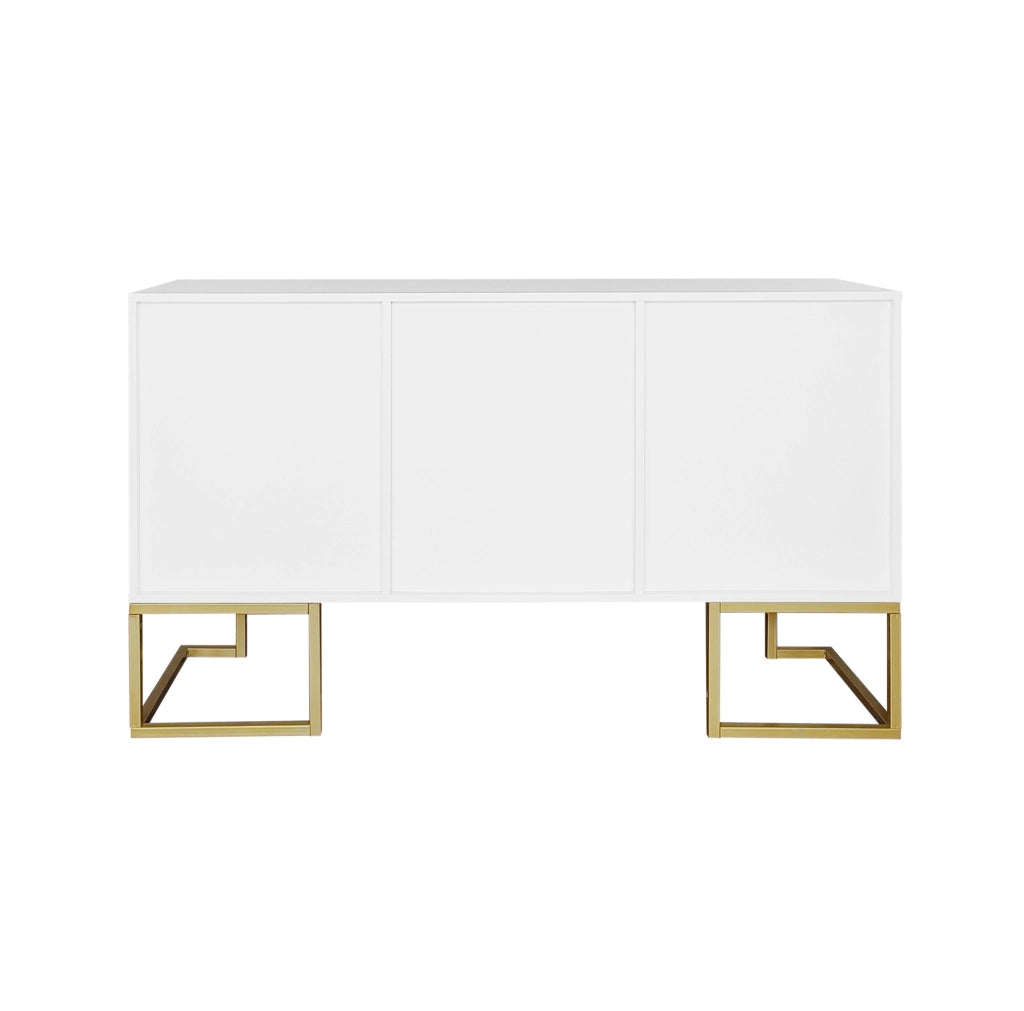 Credenza bianca in MDF e pannelli di particelle, 3 ante con ripiani regolabili