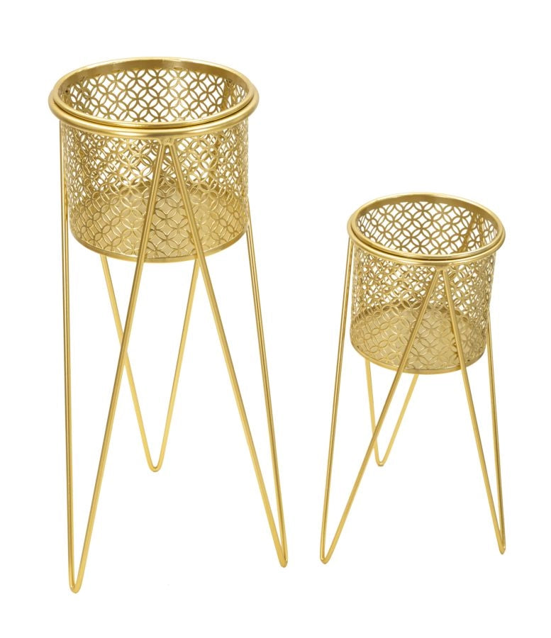 Porta Vasi Nat Coppia 21x20x46 cm - 18x18x32 cm in Ferro Oro