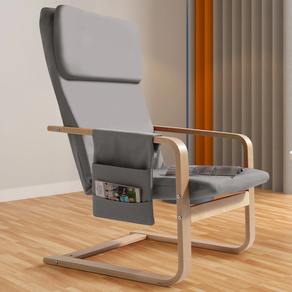 Sedia Poltrona Relax Ergonomica Rivestimento Cotone Grigio con Borsa 2 Scomparti
