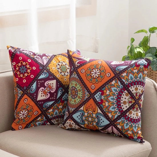Set di 2 copri cuscino 80 x 80 cm, 100% cotone, copri cuscini colorati con chiusura a zip, super soffici e premium e ipoallergenici, copri cuscini comodi super (Boemia, Paisley)