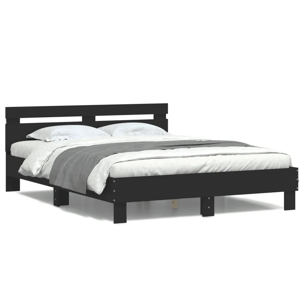 Giroletto con Testiera e LED-Struttura Letto con testiera Nero 140x190 cm