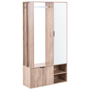 Armadio in truciolato marrone chiaro 100 x 35 x 190 cm con appendiabiti scarpiera mobile da ingresso ante a specchio stile moderno