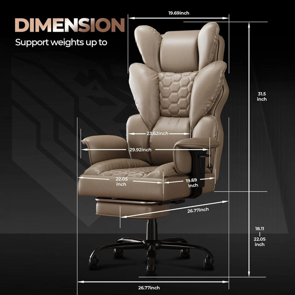 Sedia direzionale con poggiapiedi, ergonomica, da ufficio, regolabile, 90-135°, con schienale alto, in pelle PU, per computer, per casa e ufficio, marrone