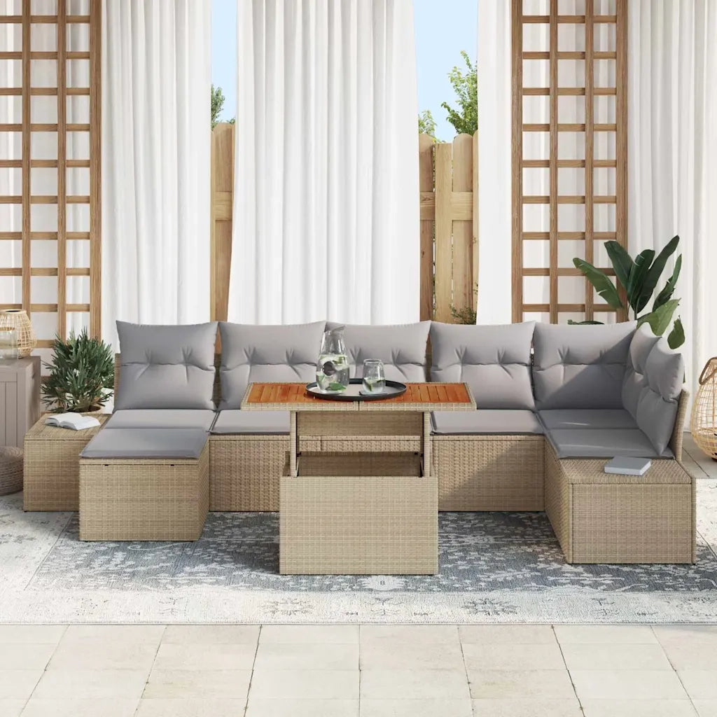 Set Divano da Giardino 8 pcs Beige Poly Rattan 3358730