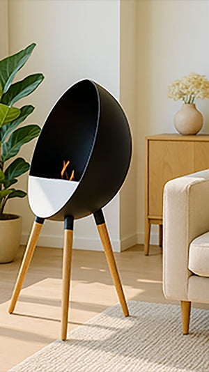 Camino a Bioetanolo da Terra Jupiter Serbatoio 850 ml in Acciaio Verniciato Nero e Rovere