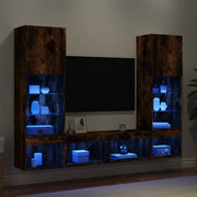 vidaXL Mobili TV a Muro con LED 5pz Rovere Fumo in Legno Multistrato