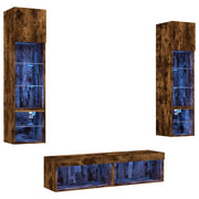 Mobili TV a Muro con LED 6pz | Armadietto TV | Mobile Porta TV Rovere Fumo in Legno Multistrato