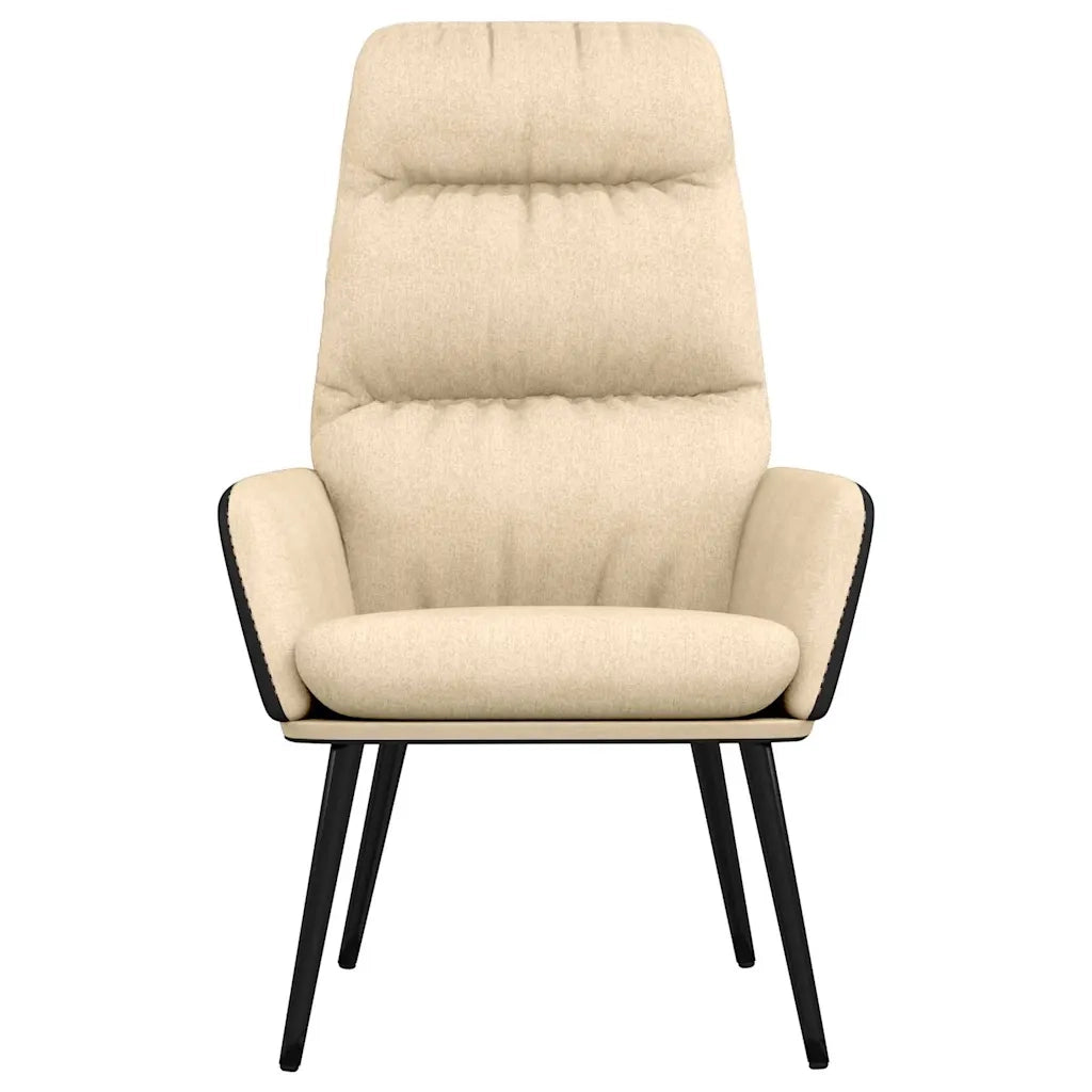 Divano Sedia-Poltrona Relax con Sgabello Crema in Tessuto e Similpelle