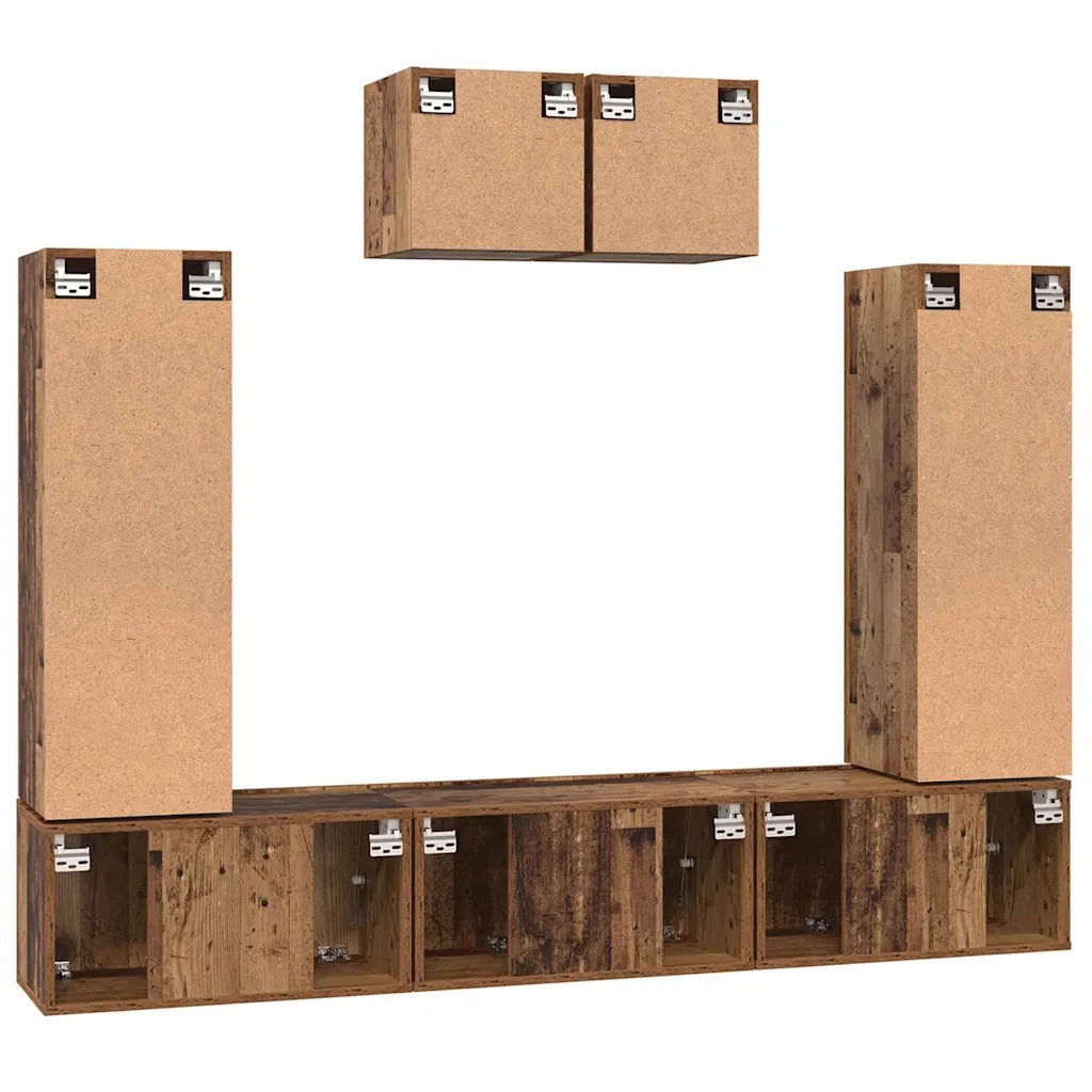 Set mobile TV 7 pz-Credenza per TV Legno vecchio Legno multistrato