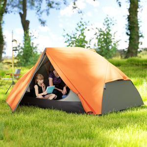 Tenda da Campeggio 2 Posti Impermeabile 280x225x110 cm con 2 Vestiboli e 2 Porte Arancione