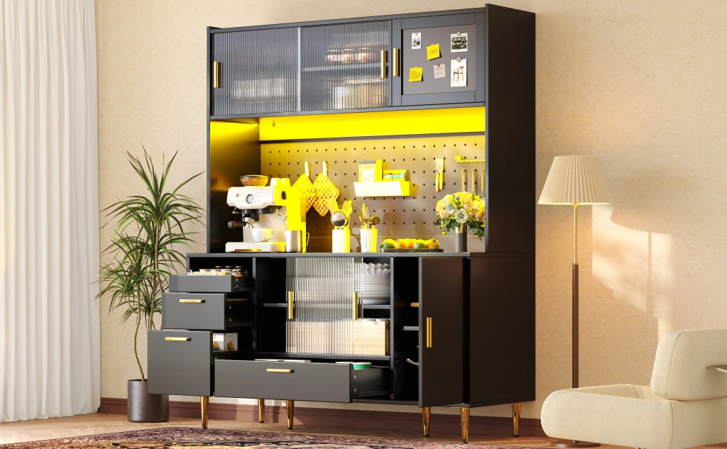 MADIA 140x40x180 cm Nero in MDF con LED e ante scorrevoli in vetro
