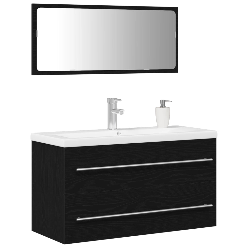 Mobiletto da bagno con lavandino integrato Rovere Nero Legno ingegnerizzato