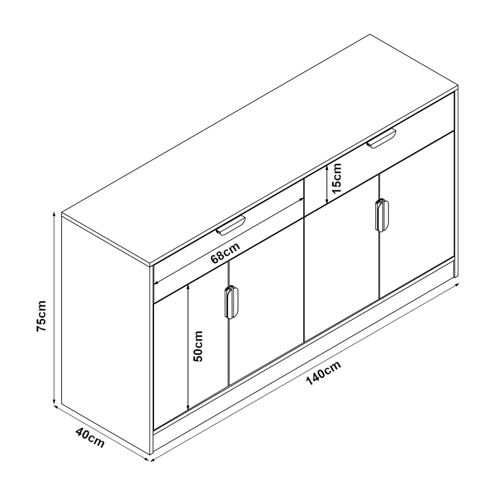 Comò Varkaus con 2 Cassetti e 4 Ante 75 x 140 x 40 cm - Effetto Rovere [en.casa]