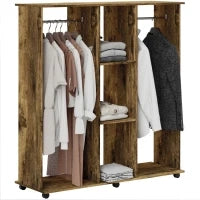Armadio penderie mobiletto di archiviazione mobile 6 ruote 120 x 40 x 128 cm in legno marrone