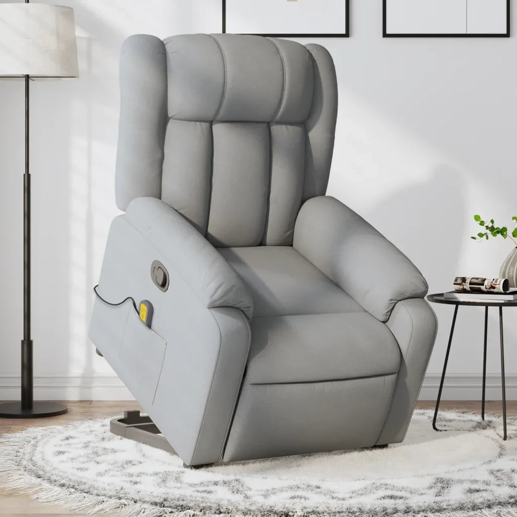 Poltrona | Sedia Relax Alzapersona Massaggi Reclinabile Grigio Chiaro Tessuto