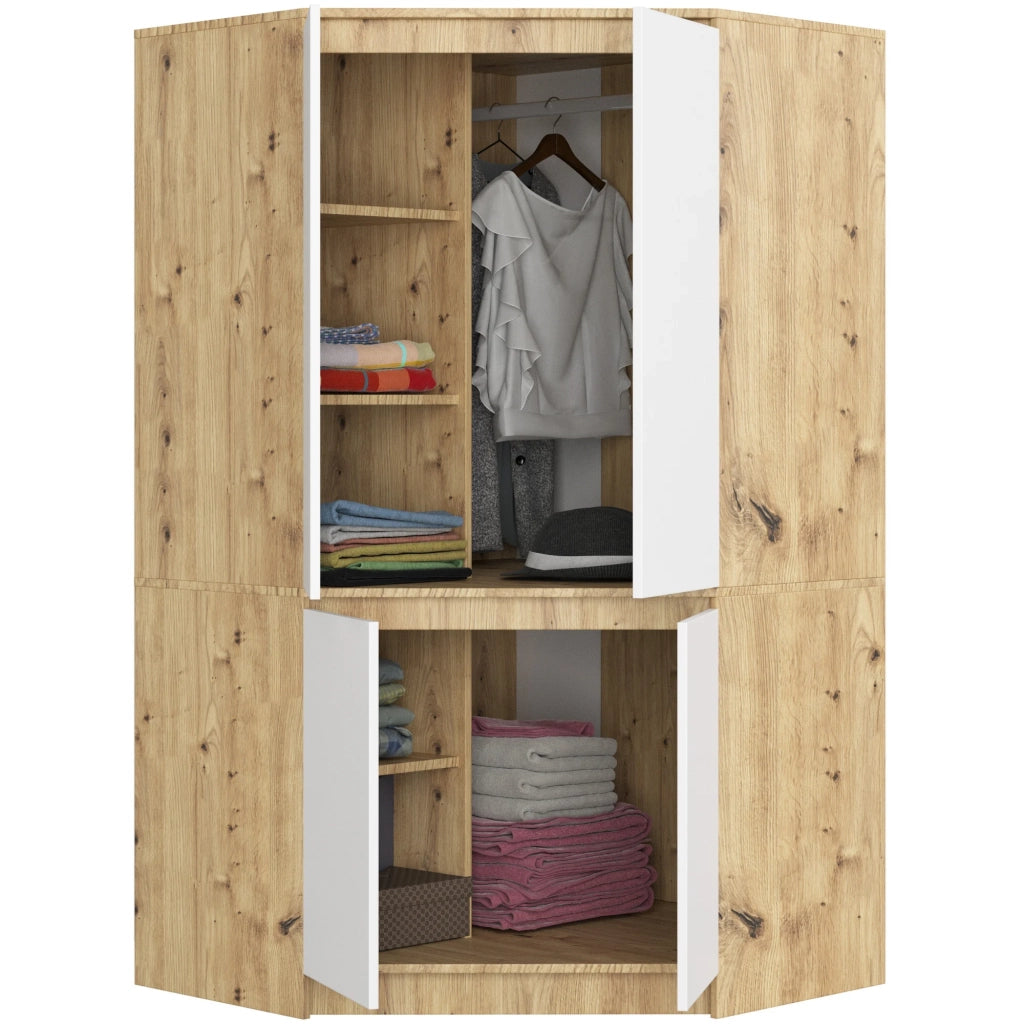 Armadio ad angolo AKORD S100 Quercia Artisan 100 cm 4 ante inserto frontale Bianco 100x50x180 cm
