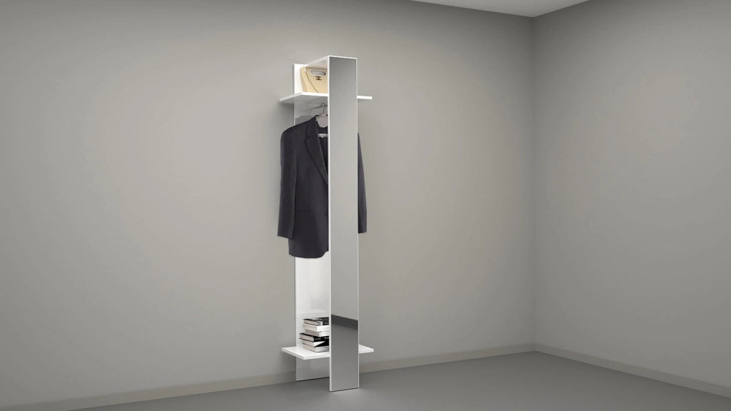 Mobile Appendiabiti con Specchio 50x32x191 cm Kompact Bianco Lucido