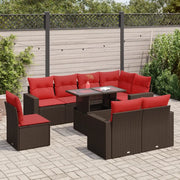 Set Divani Giardino 9 pz con Cuscini Marrone Polyrattan Acacia 3326345