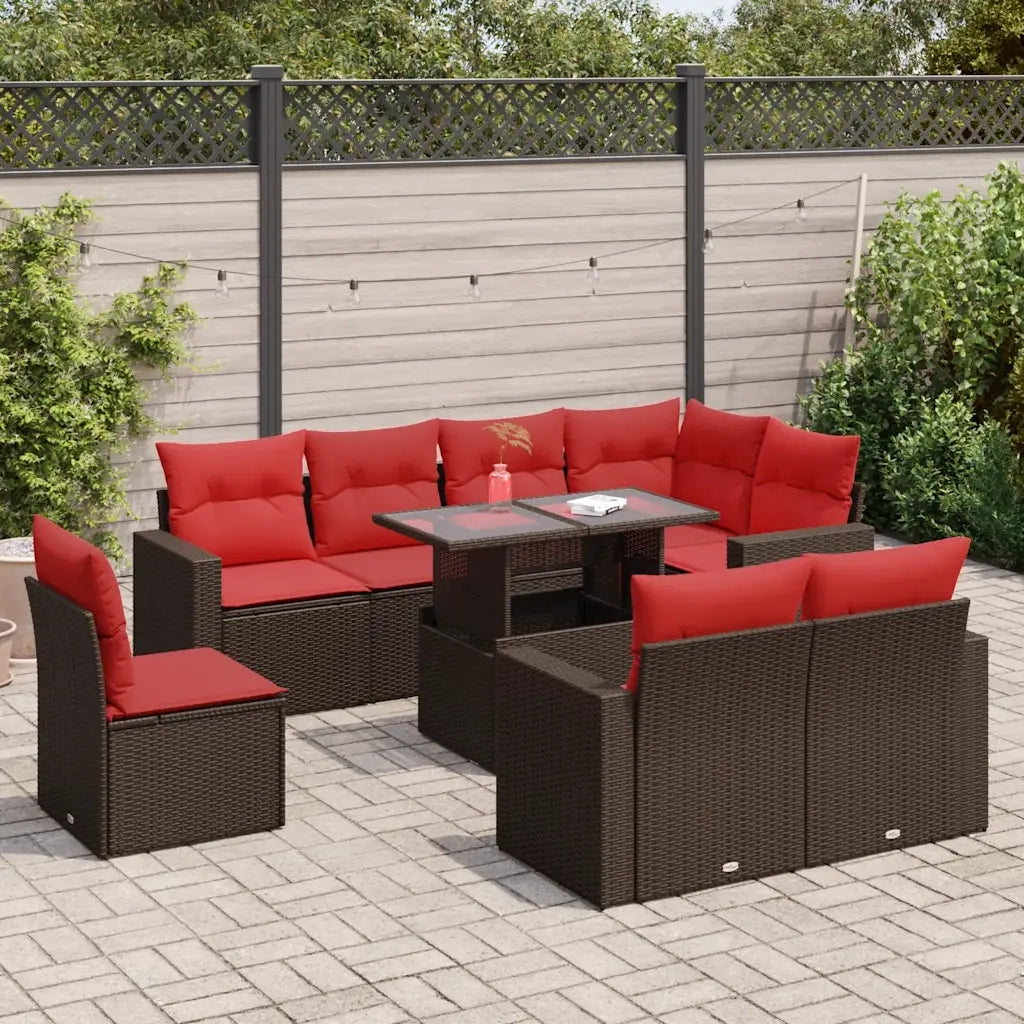 Set Divani Giardino 9 pz con Cuscini Marrone Polyrattan Acacia 3326345