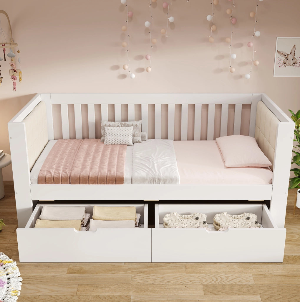 Letto singolo a divano 90x190 cm bianco con 2 cassetti