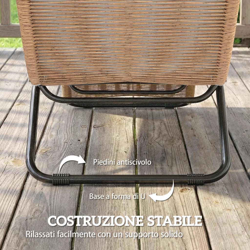 Lettino Sdraio a S da Esterno 175x57x80 cm con Cuscino in Rattan PE e Acciaio Crema