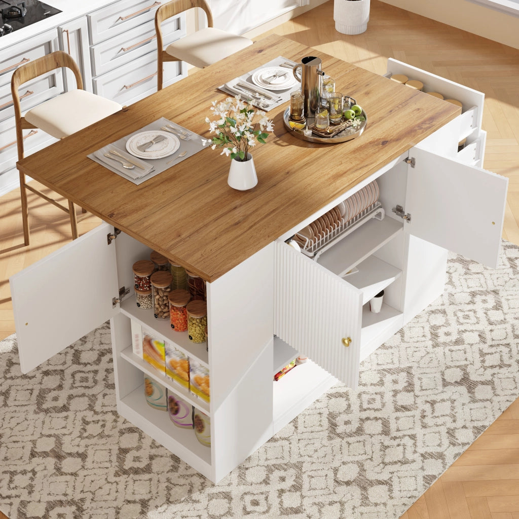 TAVOLO Isola cucina pieghevole 140x70x90 cm MDF bianco