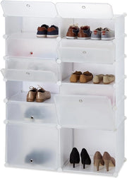 Rack per Scarpe in Plastica a 12 Comparti per 24 Pari - Sistema XXL da Collegamento - Bianco - 125x94x37 cm