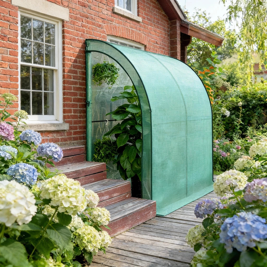 Serra a tunnel per esterni con 2 porte apribili e tetto semicircolare in acciaio e PE verde 200 × 100 × 210 cm