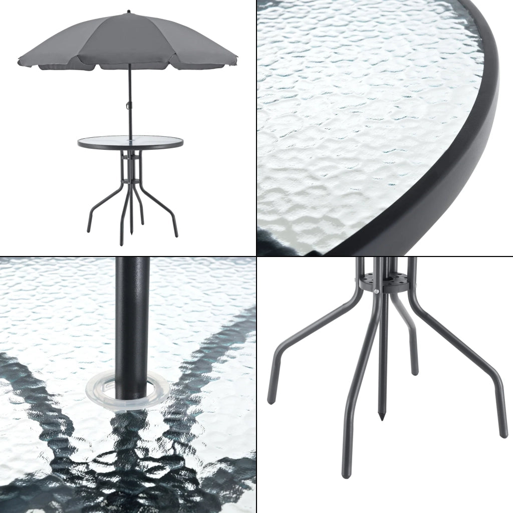 Set di mobili da giardino a 4 posti con ombrellone in vetro nero e grigio scuro 03_0008239