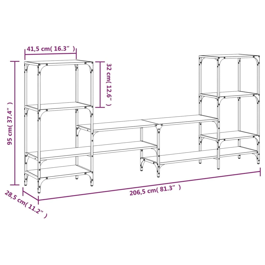 Mobile TV multimediale scaffale TV credenza mobile TV sala da pranzo soggiorno camera da letto rovere affumicato 206,5 x 28,5 x 95 cm legno ingegnerizzato marrone 02_0027368