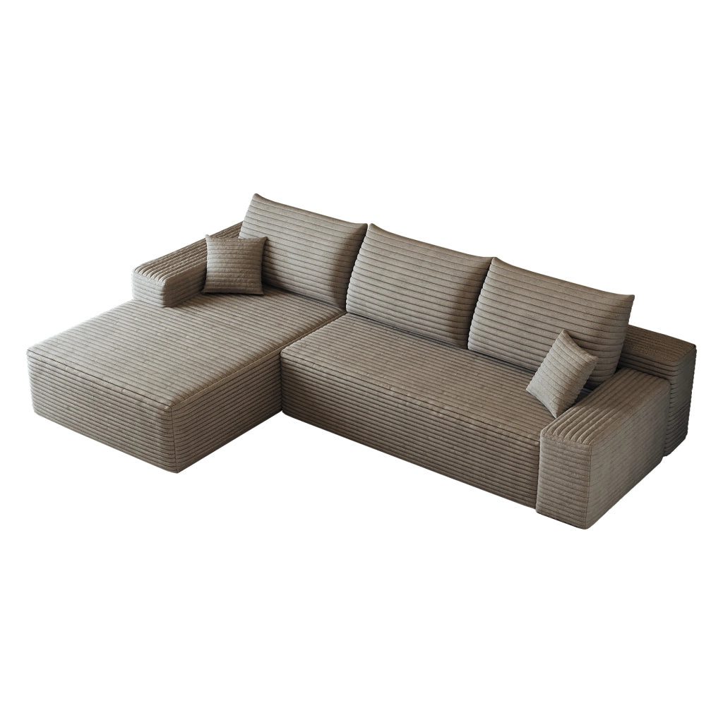 Divano angolare modulare - con chaise longue e seduta profonda - in velluto a coste - cammello