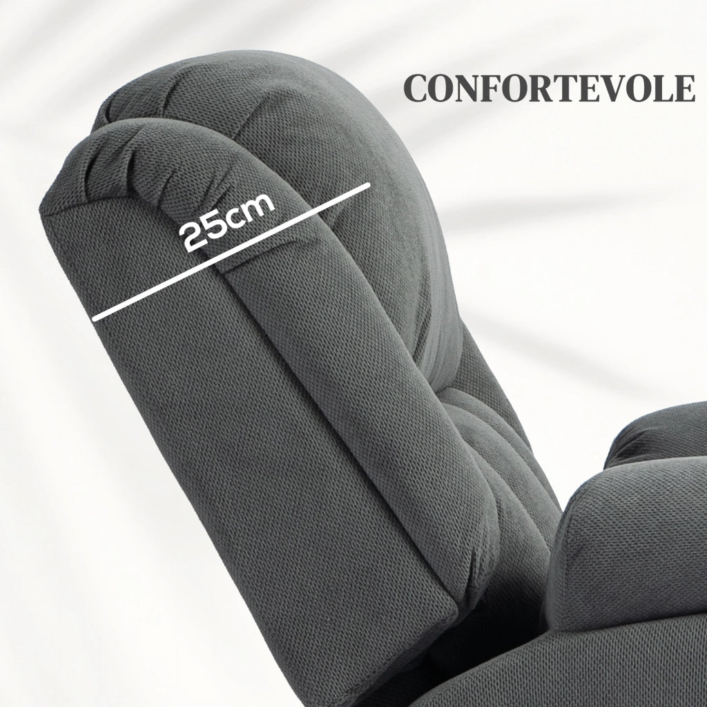 Poltrona Alzapersona Massaggiante e Reclinabile con 2 Tasche e Telecomando, 93x104x105 cm, Grigio