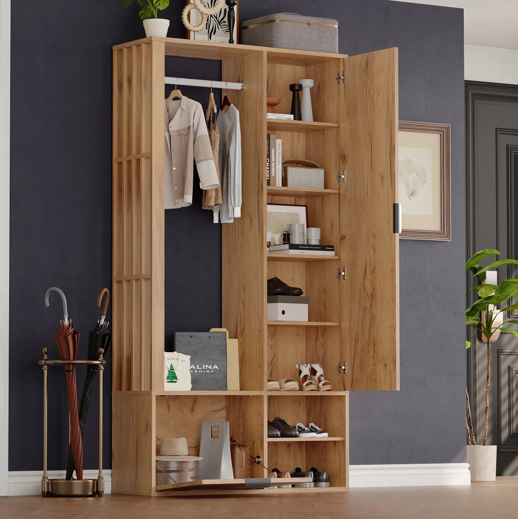 Mobile ingresso 6 in 1 con specchio e appendiabiti 100x33x190 cm
