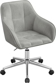 Sedia Ufficio in Velluto con Braccioli e Rotelle, Poltroncina Regolabile in Altezza Girevole, Sedia da Trucco, Grigio Chiaro, BS145hgr