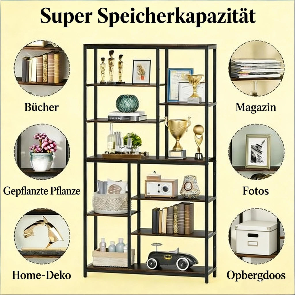 LIBRERIA alta 100x30x200 cm Metallo e truciolare Nero/Marrone rustico
