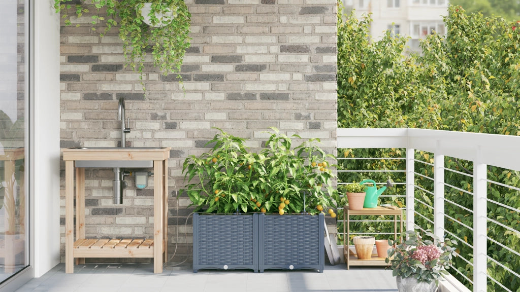 Vasi da Giardino con Sistema di Irrigazione 2 pezzi Grigio Chiaro