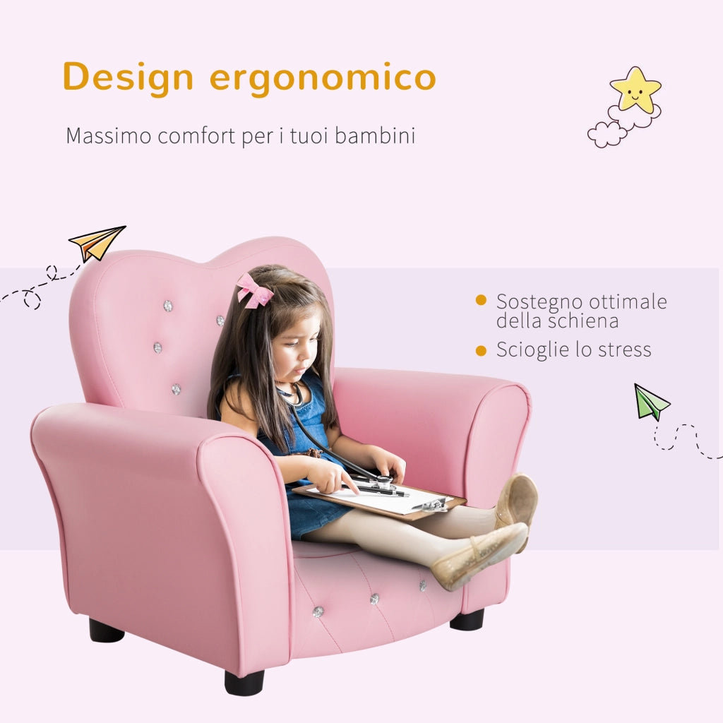 Poltrona per Bambini Imbottita ¨C zephmum ¨C Rosa, PVC, Legno, 59x41.5x49cm
