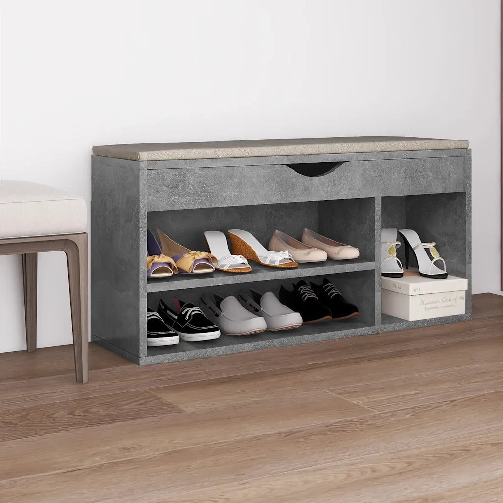 Panca Scarpe | Scarpiera | Mobile per scarpe con Cuscino Grigio Cemento 104x30x49cm Multistrato