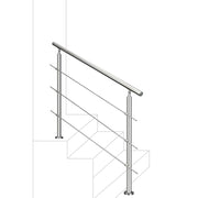 Ringhiera Balaustra Corrimano in acciaio inox 304 spazzolato 150x106cm per interni ed esterni 3 barre trasversali