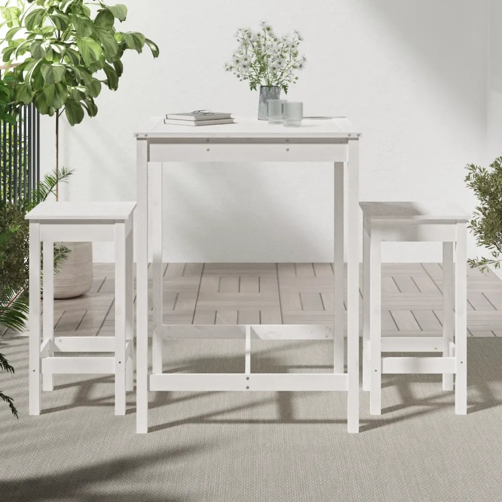 Set Bar da Giardino 3 pz Bianco in Legno Massello di Pinocod mxl 70254